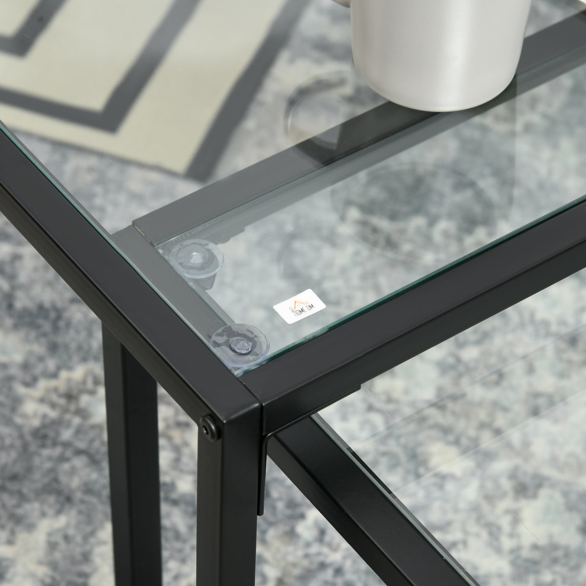 Lot de 2 tables basses gigognes tables de salon rectangulaires design en acier noir et plateaux en verre trempé-6