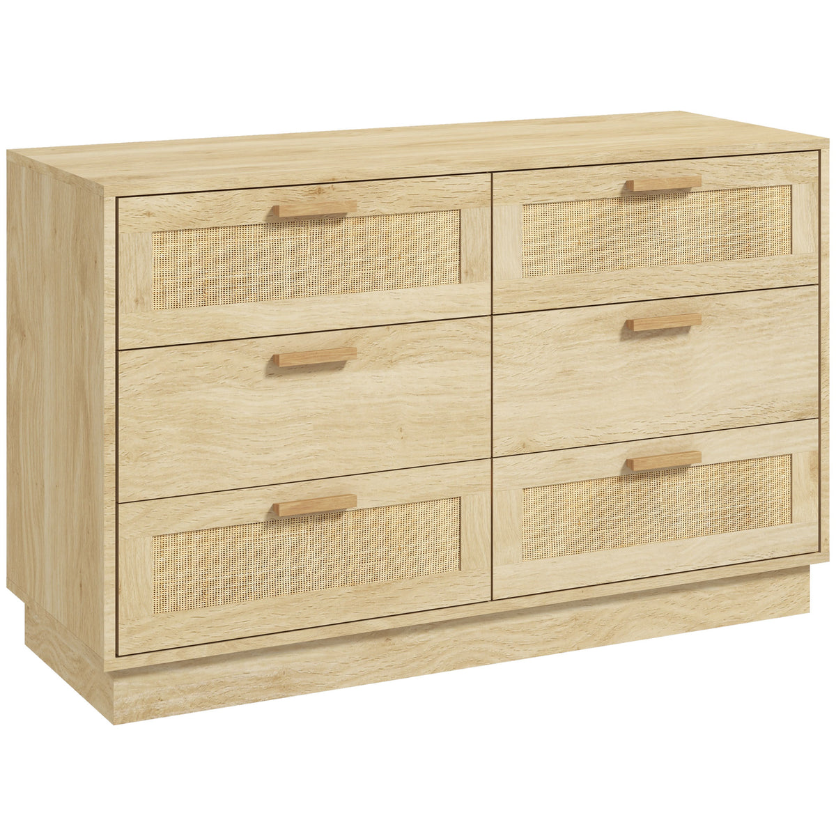 Commode design bohème en rotin avec 6 tiroirs, meuble de rangement pour le salon, le couloir, l'entrée, chêne-0