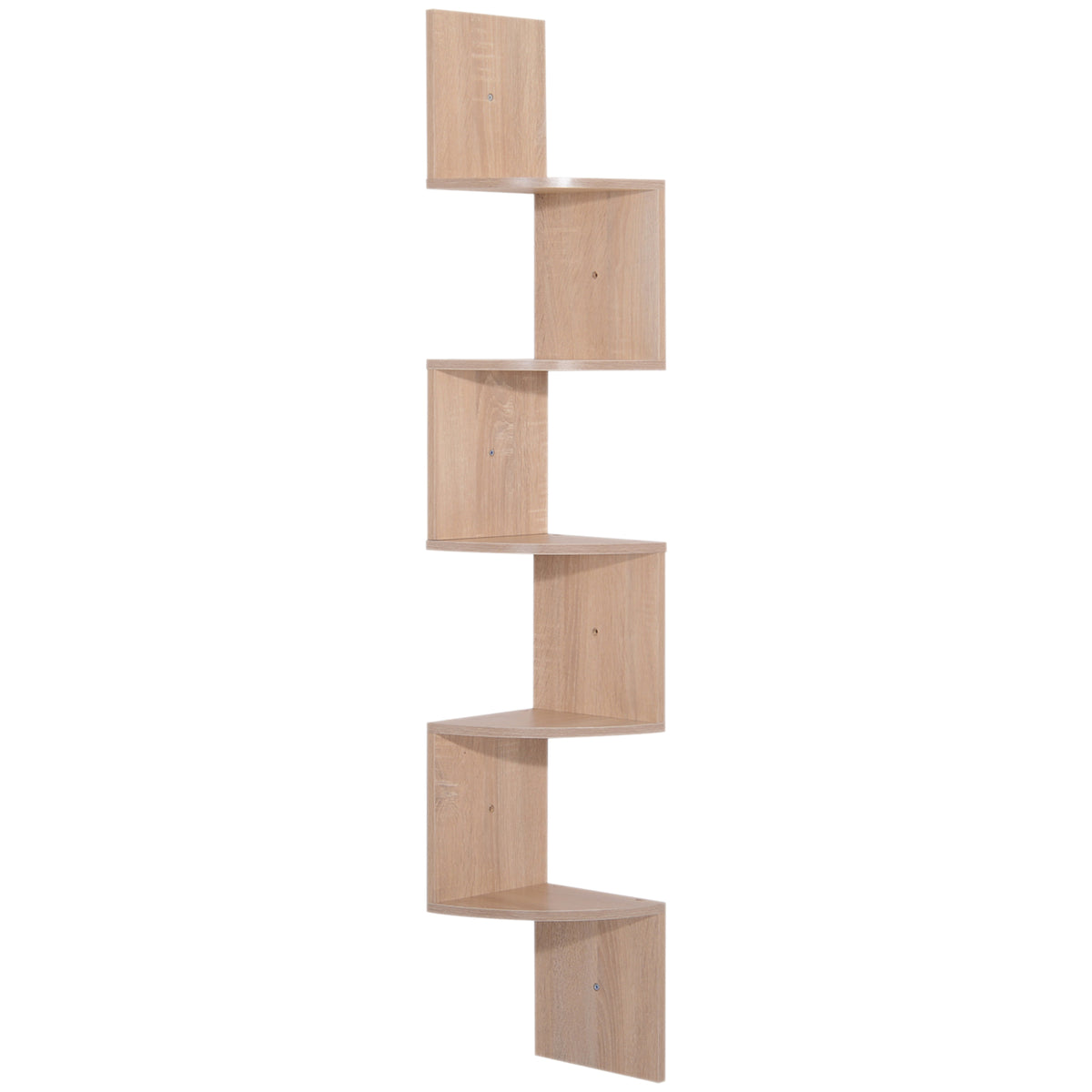 Étagère d'angle Murale de Rangement Forme Zigzag 20L x 20l x 126H cm 5 Niveaux Bois chêne Clair-9