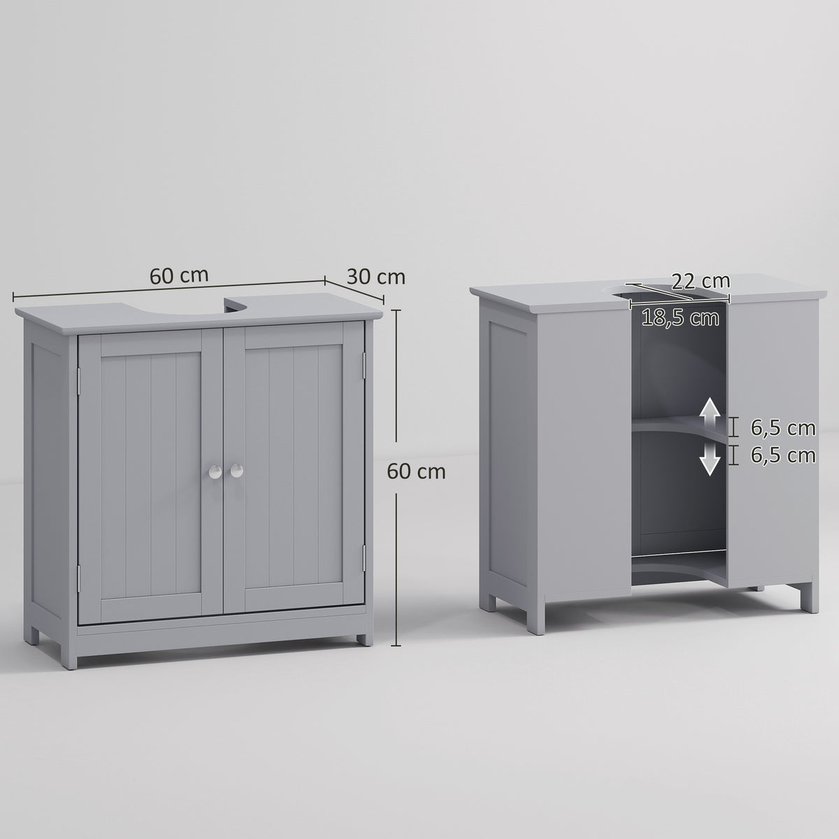 Meuble salle de bain sous lavabo - meuble sous-vasque - placard 2 portes avec étagère 60L x 30l x 60H cm - en bois Gris-2