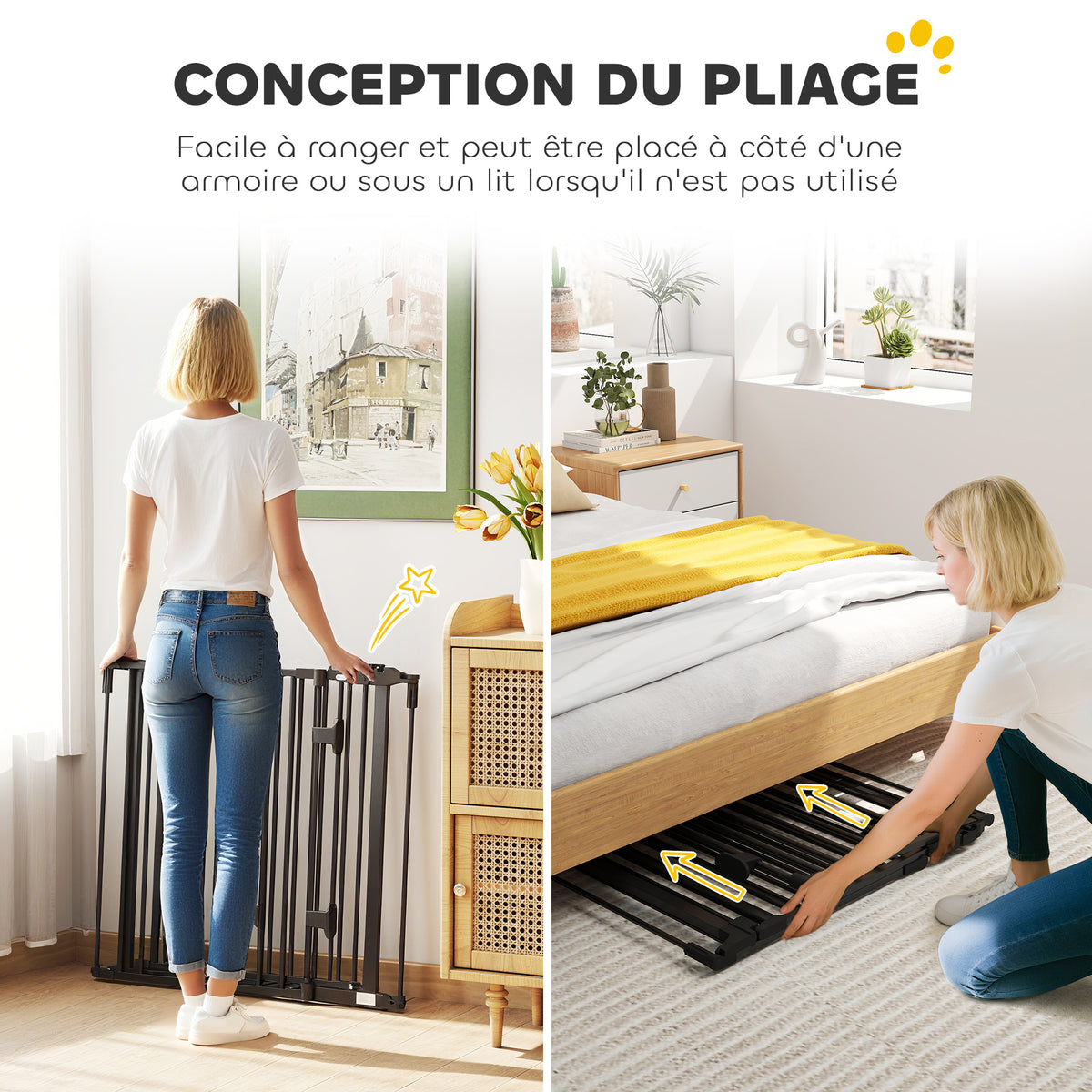Barriere de securite chien pliable avec porte en acier 3 panneaux modulable fermeture automatique 202,5 x 2 x 76 cm noir-5