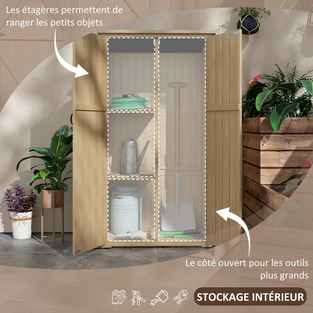 Armoire de jardin abri remise pour outils 90L x 54.5P x 161/168,5H cm 2 étagères toit bitumé étanche bois pin autoclave-3