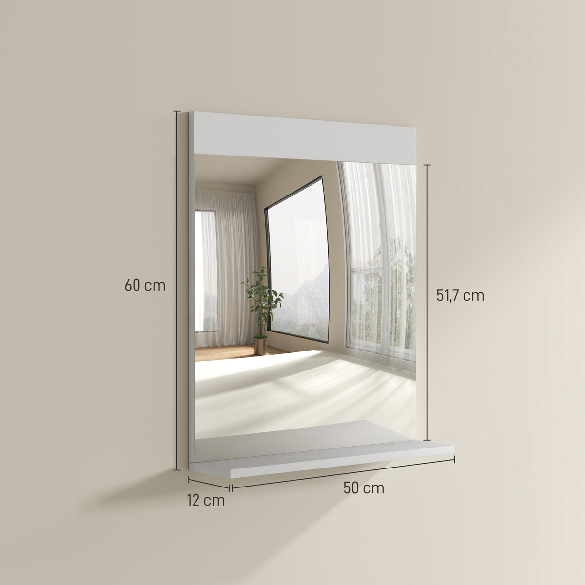 Miroir de salle de bain miroir mural avec étagère de rangement pour salon chambre 50 x 12 x 60 cm blanc-2