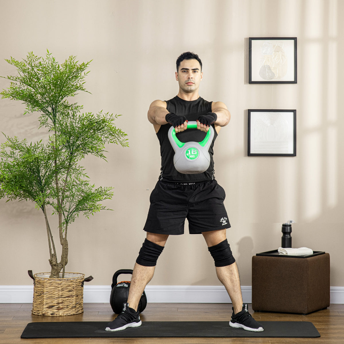 Kettlebell 16 kg, Haltère avec Poignée Ergonomique, Haltère à Boule, Musculation, Entraînement, 27 x 17 x 31 cm, Vert-9
