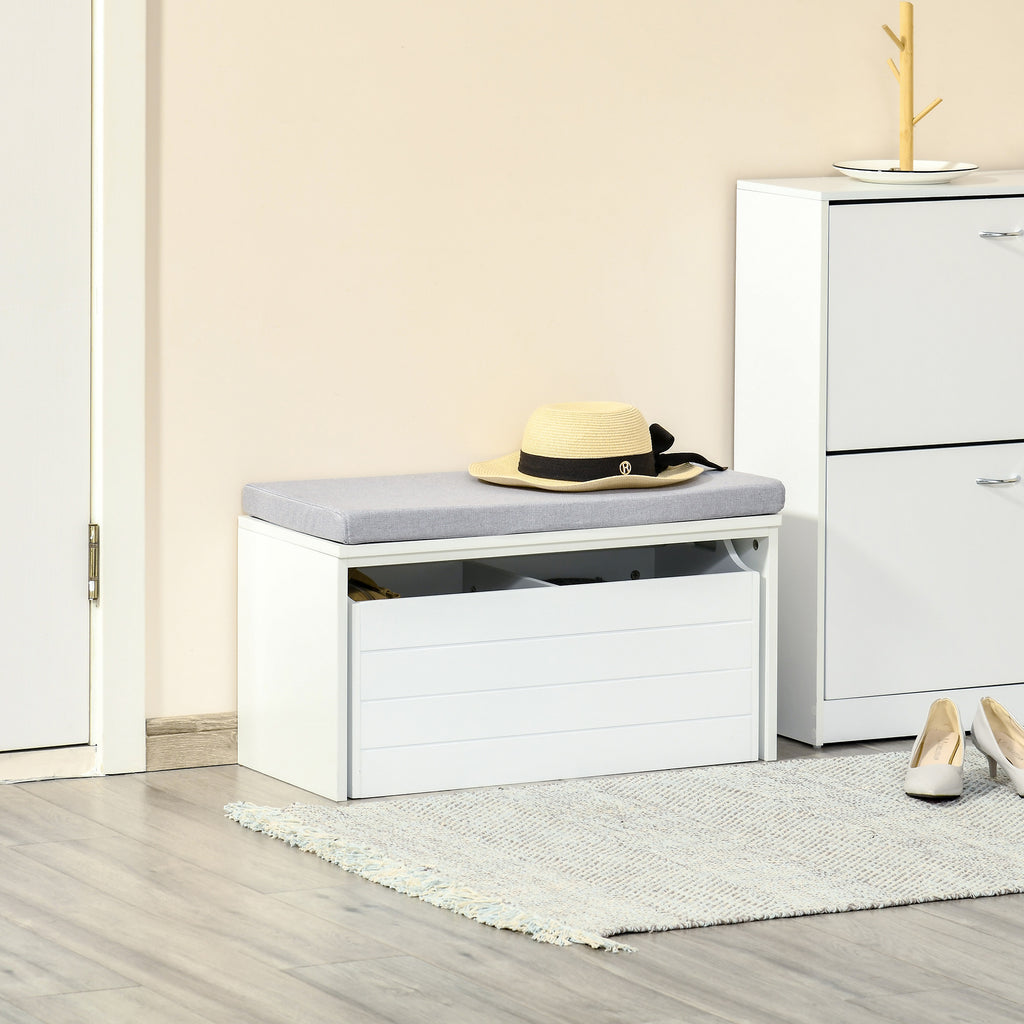 Banc de Rangement avec Coussin Gris - Meuble à Chaussures - Banc à Chaussures avec Grand tiroir Double Compartiment - MDF Blanc-9