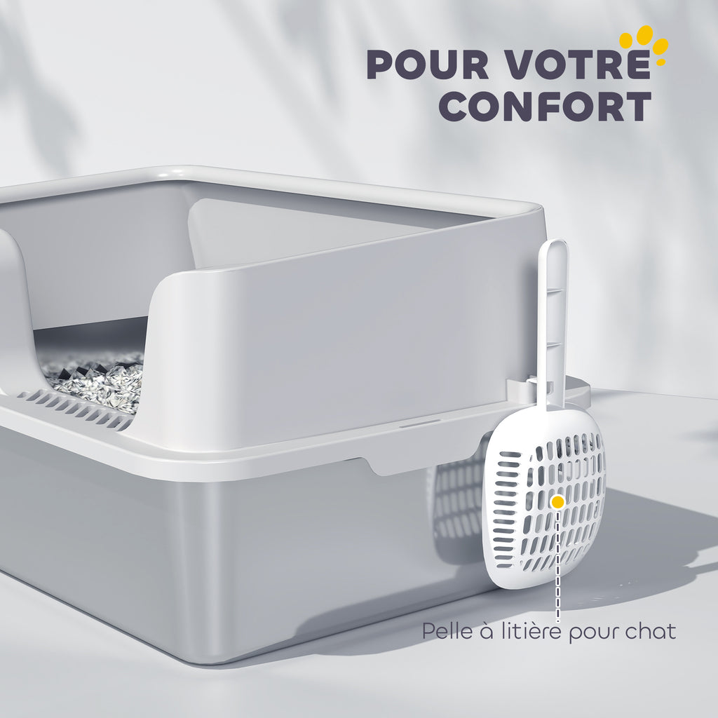 Litière pour chat, bac à litière en acier inoxydable avec côtés hauts pelle nettoyage facile 60 x 40 x 28 cm gris clair-6