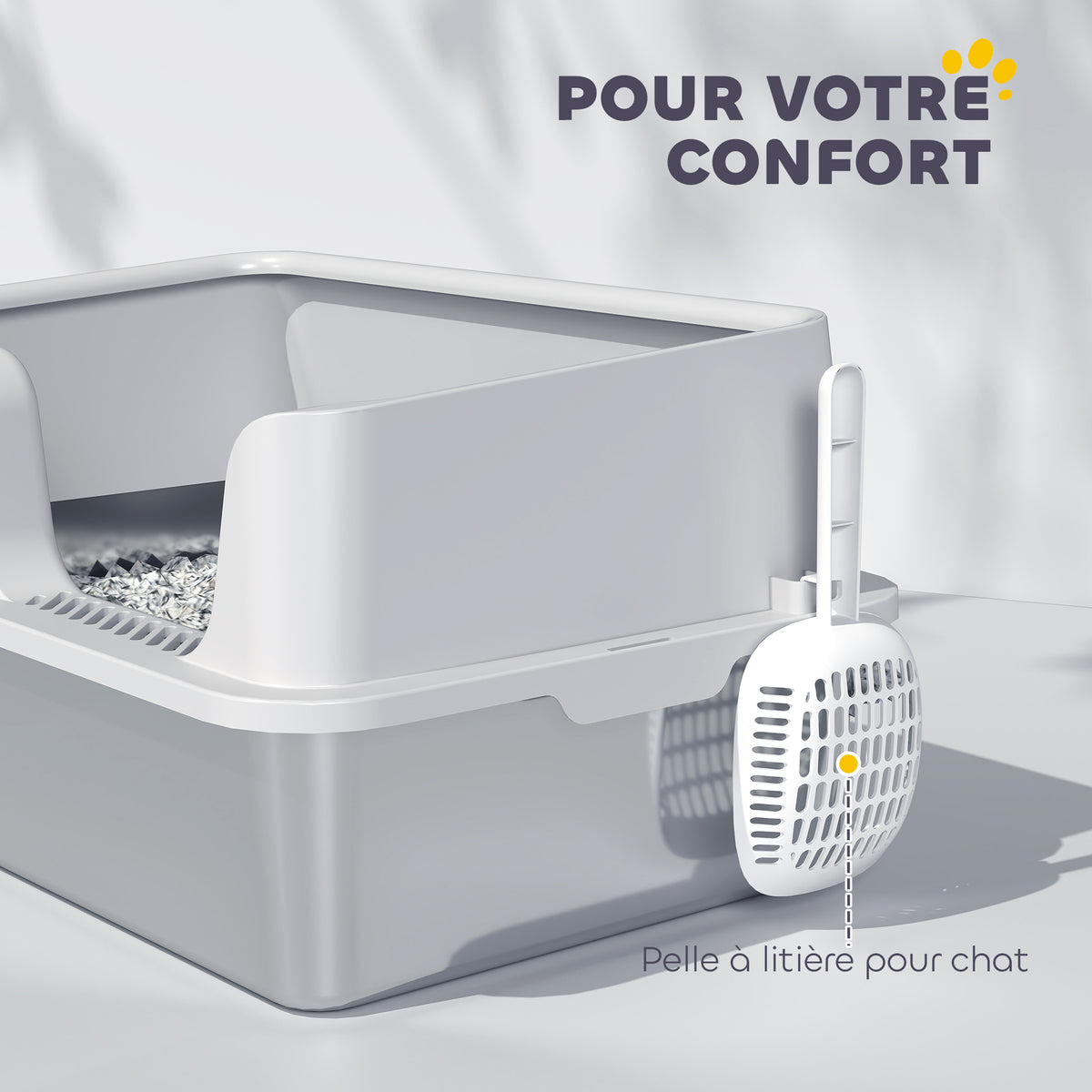 Litière pour chat, bac à litière en acier inoxydable avec côtés hauts pelle nettoyage facile 60 x 40 x 28 cm gris clair-6