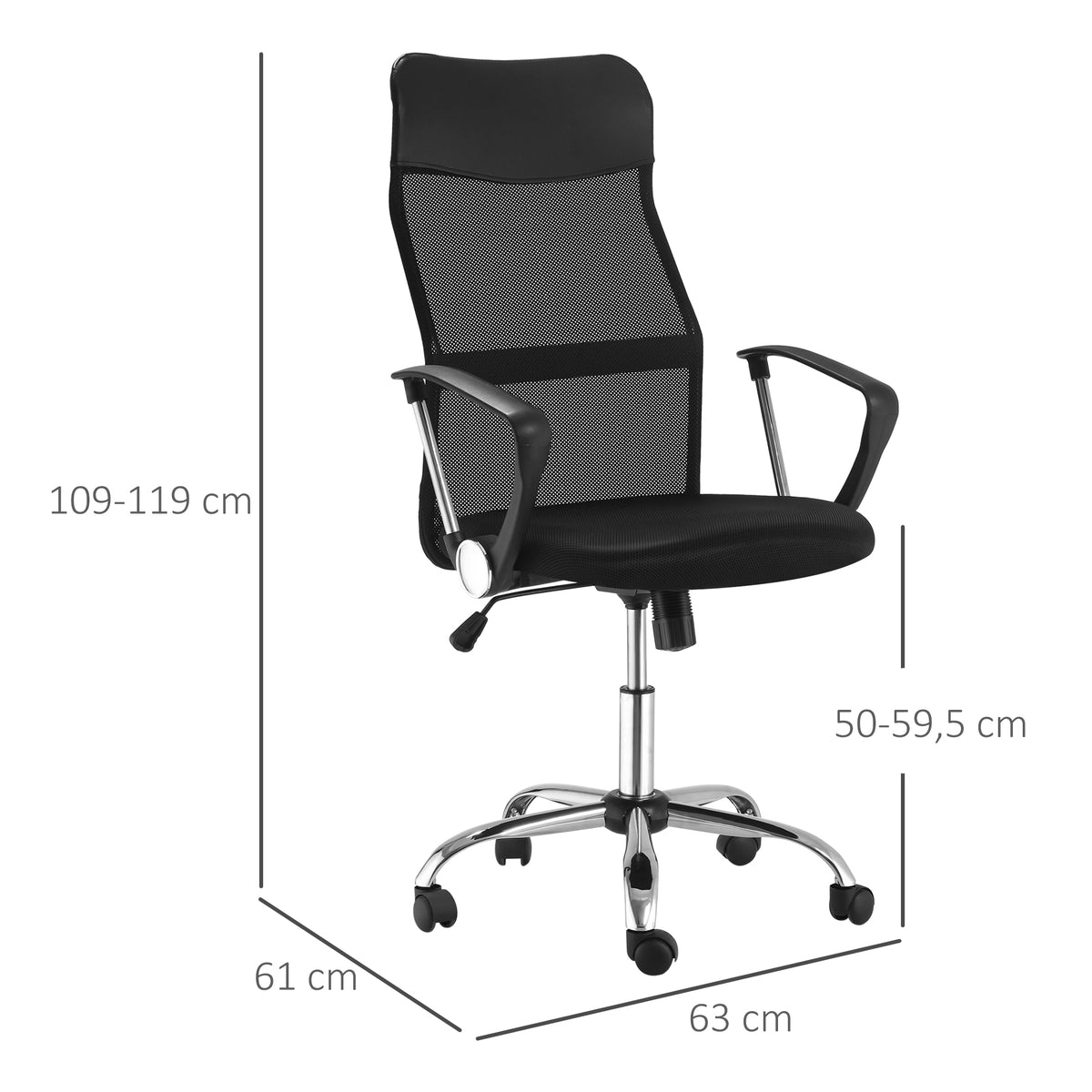 Fauteuil de bureau manager grand confort dossier ergonomique hauteur assise réglable pivotant tissu maille noir-2