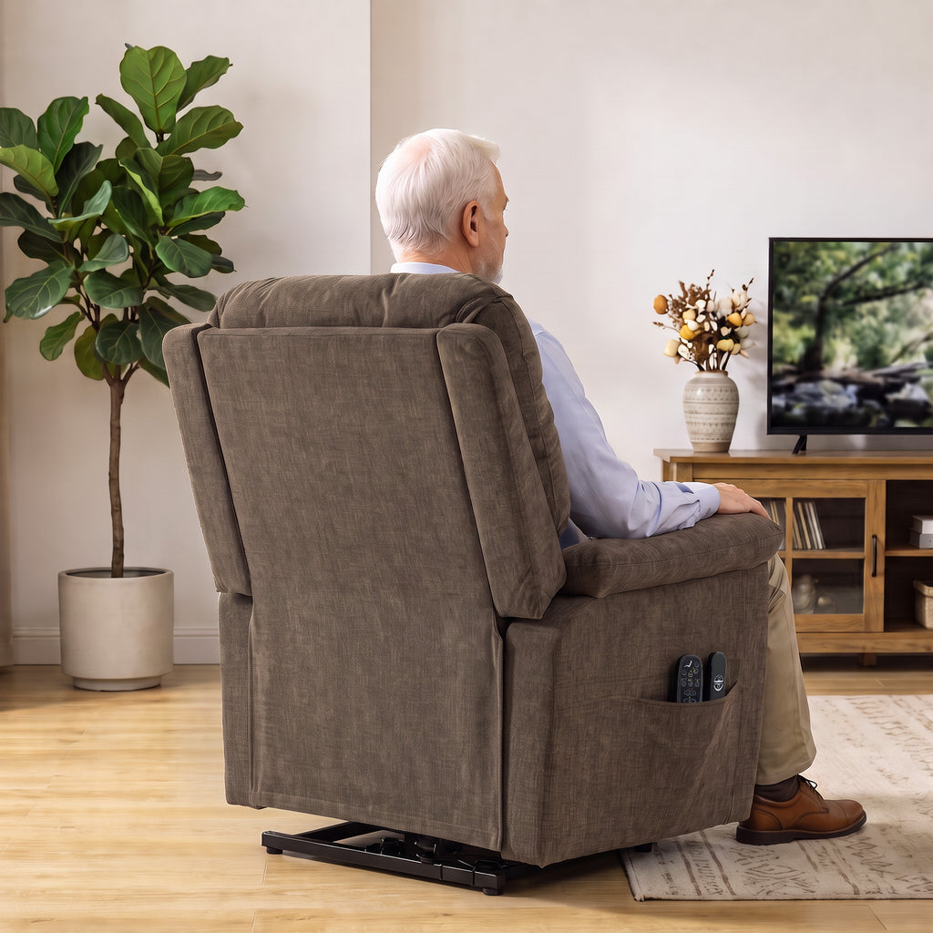 Fauteuil Releveur Électrique Massage et Chaleur Fauteuil Relax Électrique Velours Port USB Dossier Inclinable Marron-8