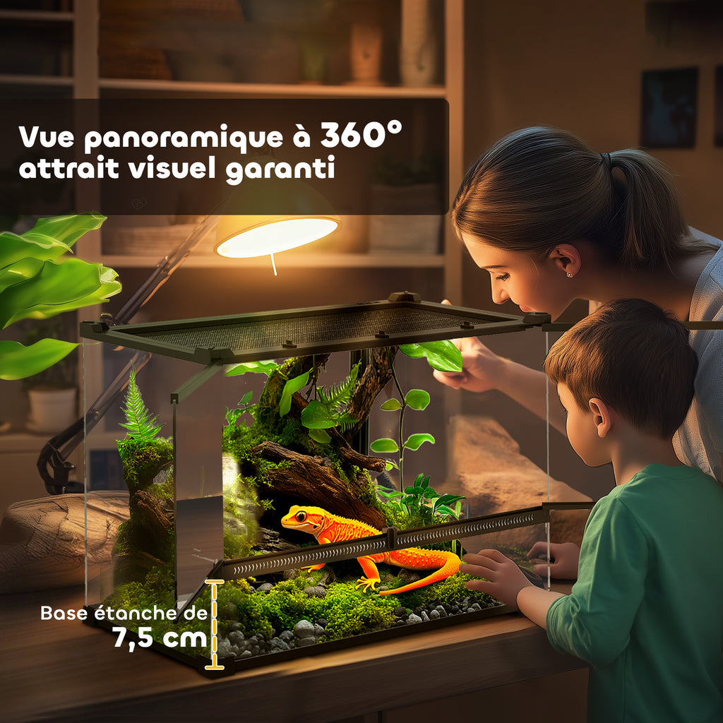 Boîte à reptiles, boîte d'élevage de reptiles, fermeture sécurisée par rotation, ventilation frontale, 50x30x35cm, noir-5