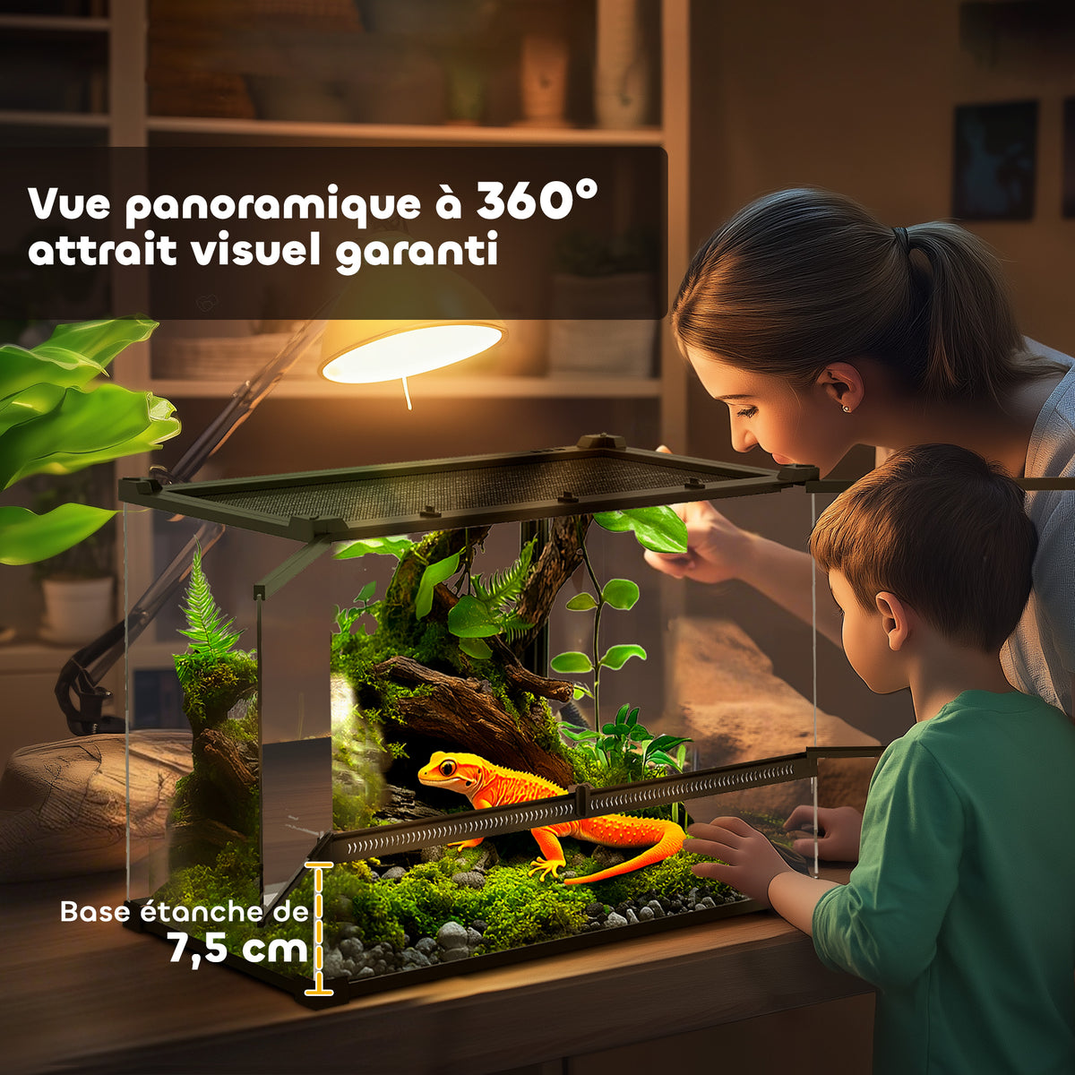 Boîte à reptiles, boîte d'élevage de reptiles, fermeture sécurisée par rotation, ventilation frontale, 50x30x35cm, noir-5