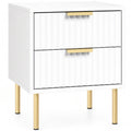 Table de chevet, table de nuit cannelée avec 2 tiroirs et pieds en acier, pour chambre à coucher, salon, blanc-0