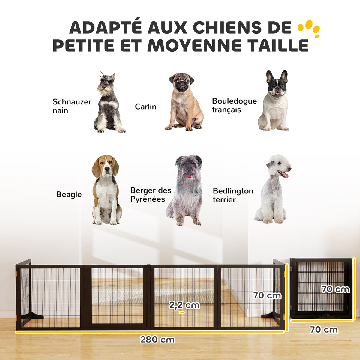 Barrière de sécurité pour chien barrière pliable à 6 panneaux avec pieds amovibles 432 x 36 x 70 cm noir-2