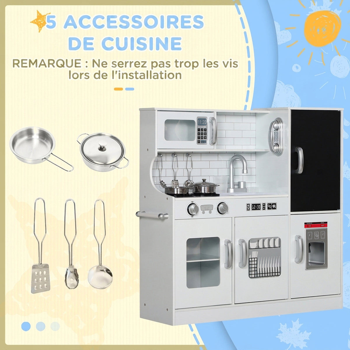 Cuisine enfant jouet d'imitation pour enfant - dinette enfant de 3-8 ans, blanc-6
