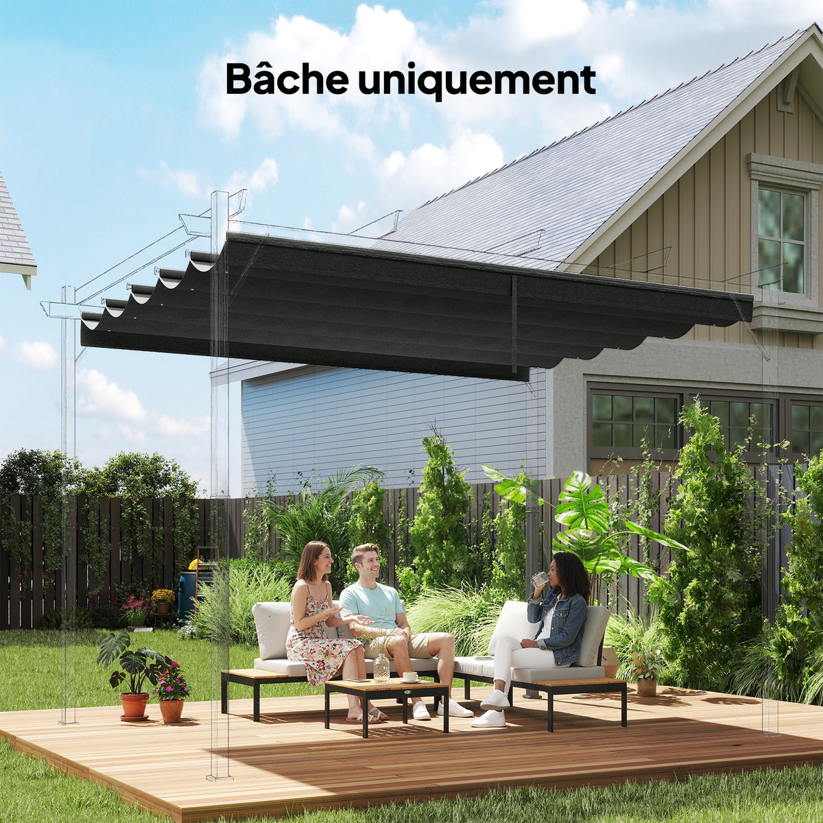 Toile de toit pour pergola tonnelle rétractable de 3 x 3 m - toile uniquement 250 x 255 cm gris foncé-1