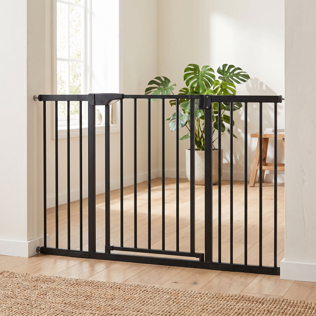 Barrière de sécurité pour chiens et bébés 76 à 130 cm avec extension fixation par pression sans perçage blanc-1
