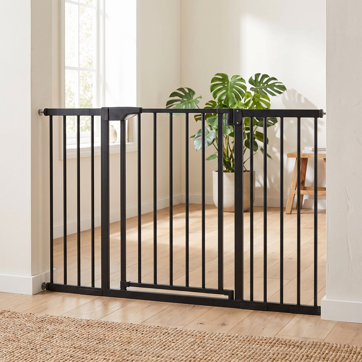 Barrière de sécurité pour chiens et bébés 76 à 130 cm avec extension fixation par pression sans perçage blanc-1