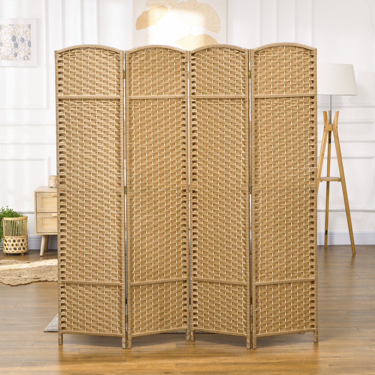Paravent interieur en bois 4 panneaux 160 x 170 cm séparateur de pièce pliable pour salon, chambre à coucher, naturel-7
