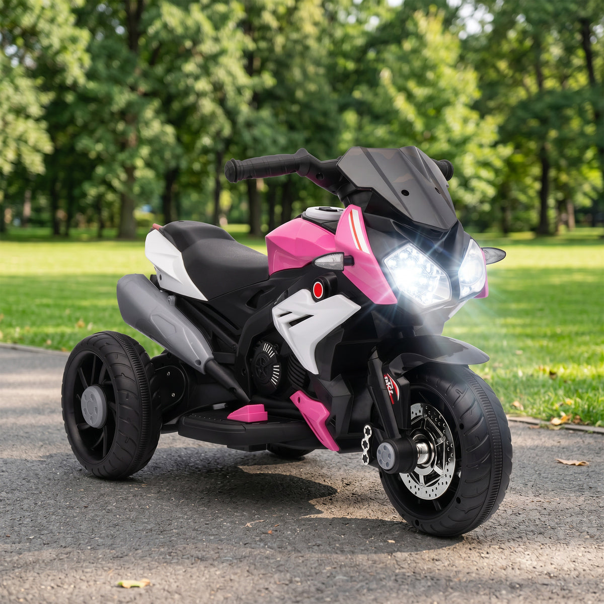 Moto électrique enfants 3 roues 6 V, voiture électrique enfants 3 à 5 ans, effets lumineux et sonores, 86x42x52cm, rose-1