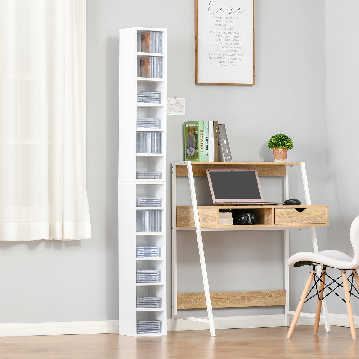 Lot de 2 étagères colonnes Armoire de Rangement CD-DVD 6 + 6 Compartiments dim. 21L x 19l x 88H cm capacité Max. 160 CD Blanc-1