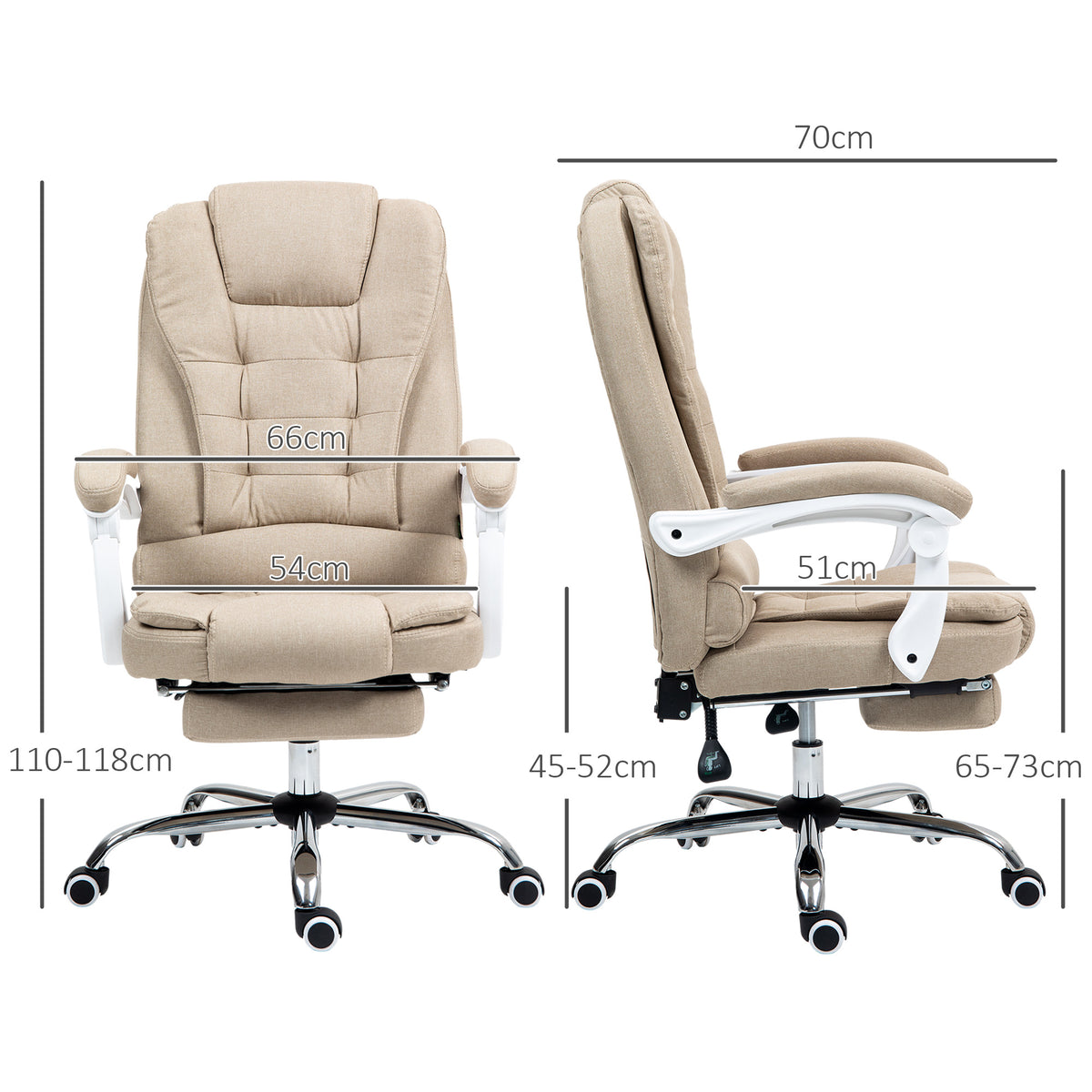 Fauteuil de bureau manager chaise pour ordinateur avec repose-pied dossier inclinable accoudoirs rembourrés en lin beige-2