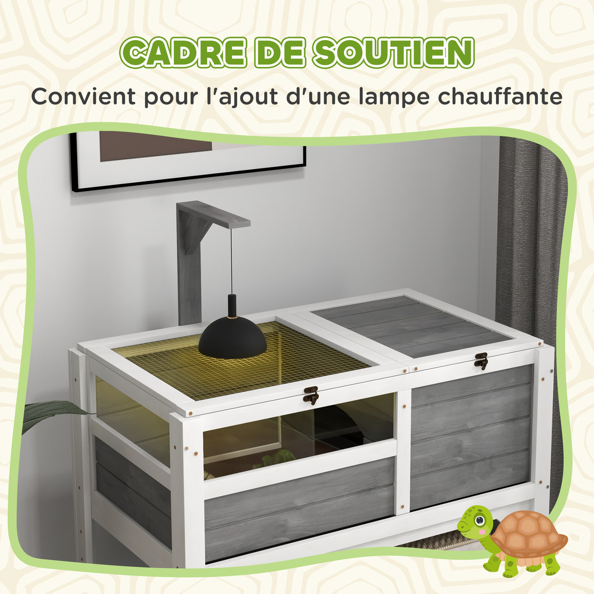 Maison enclos pour tortues sur pieds avec étagère de rangement en bois massif - 84 x 51 x 103 cm-4