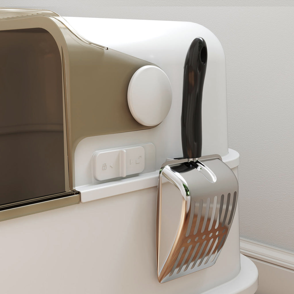 Bac à litière pour chat fermé en acier inoxydable, maison de toilette pour chat avec pelle, 70 x 50 x 46,5 cm, blanc-8