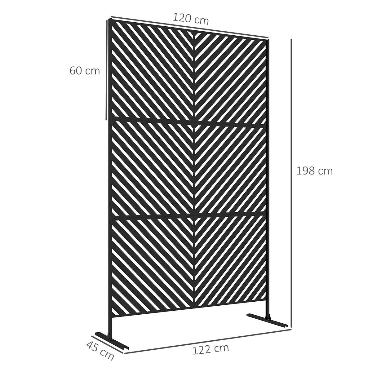 Panneau brise vue décoratif paravent extérieur à motif géométrique ajouré en métal - 122 x 45 x 198 cm, noir-2