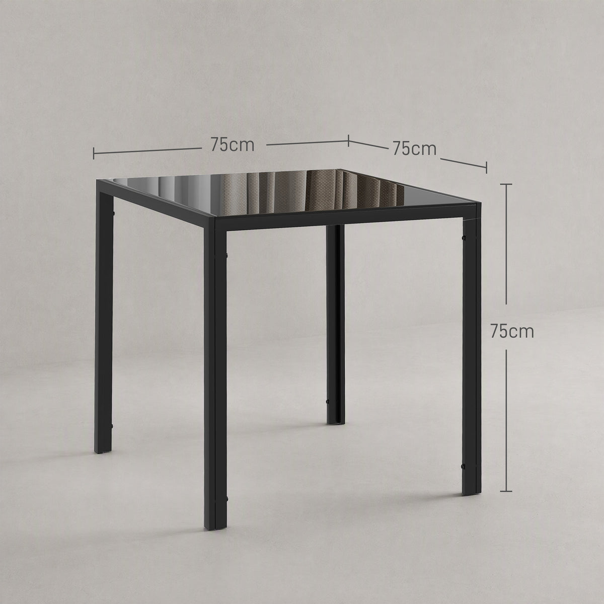 Table à manger pour 4 personnes, table de cuisine avec plateau en verre trempé et pieds en acier, 75 x 75 x 75 cm, noir-2