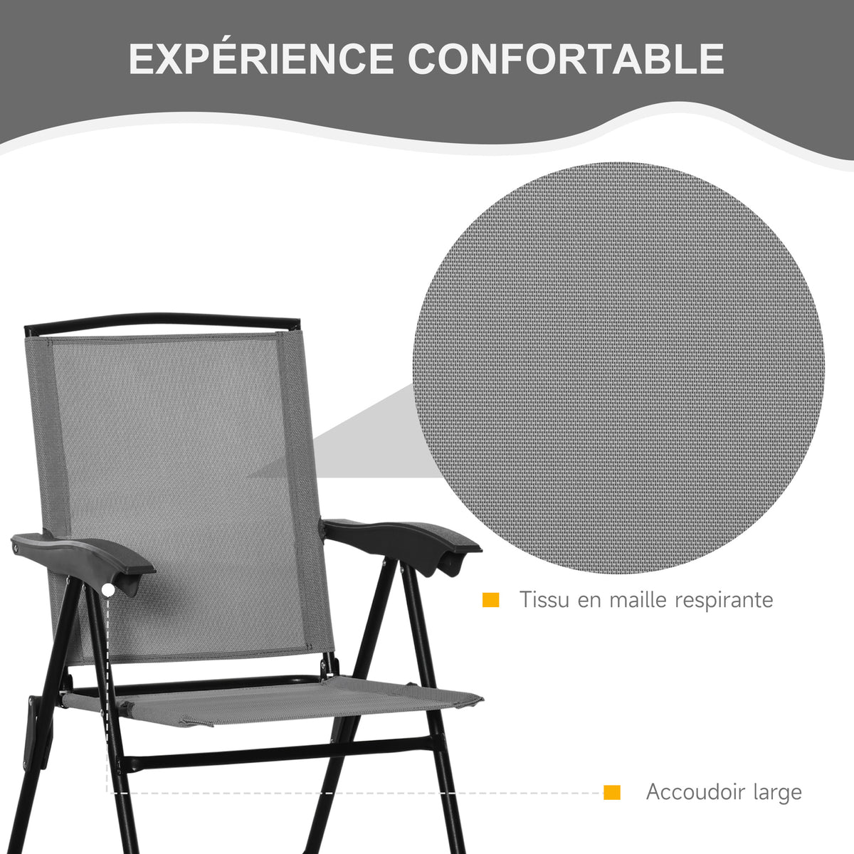 Ensemble de jardin 3 pièces 2 chaises inclinables multi-positions pliables table ronde verre trempé métal textilène gris-4