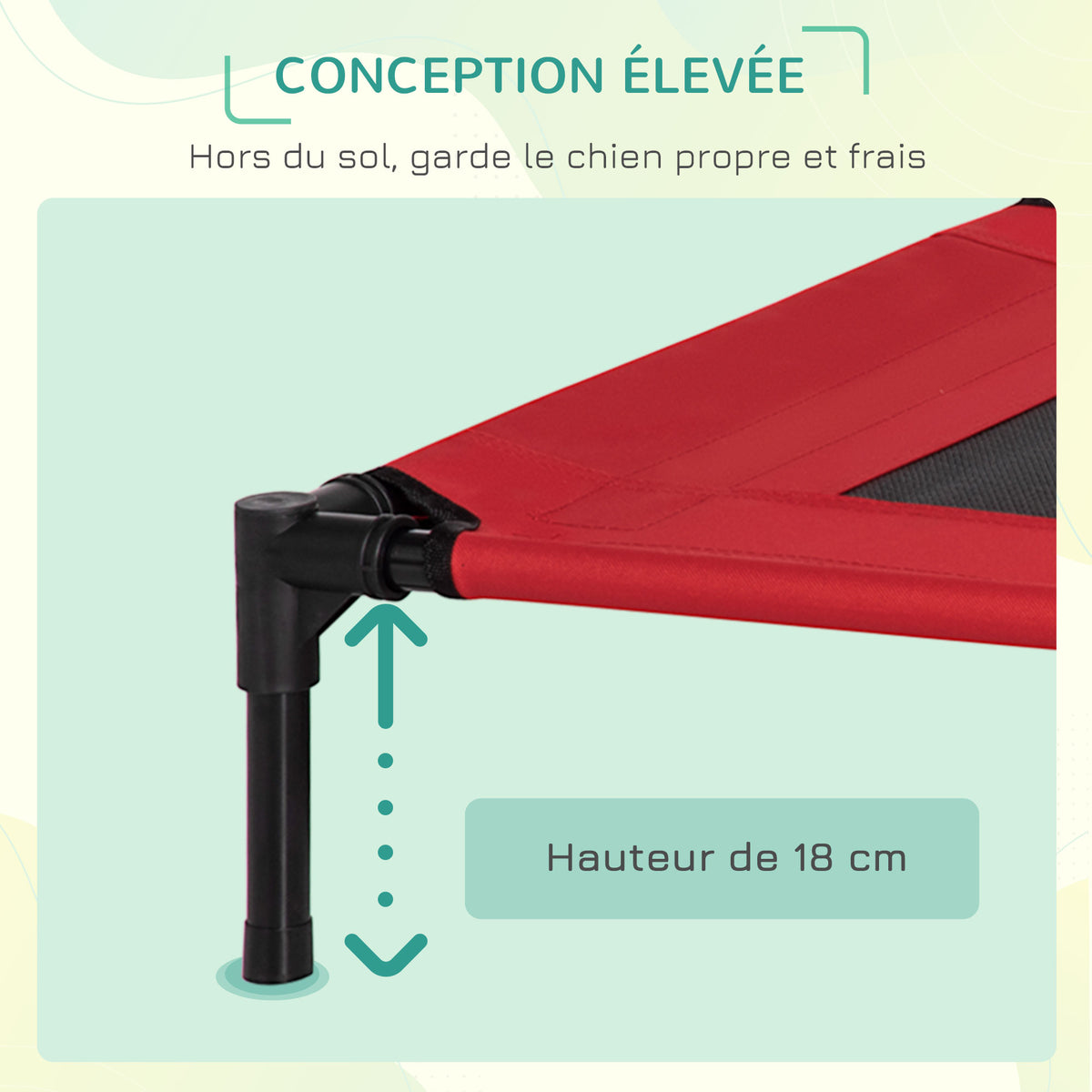 Lit surélevé pour chiens chats animaux de compagnie tissu oxford textilène micro-perforé 76 x 61 x 18 cm rouge et noir-4