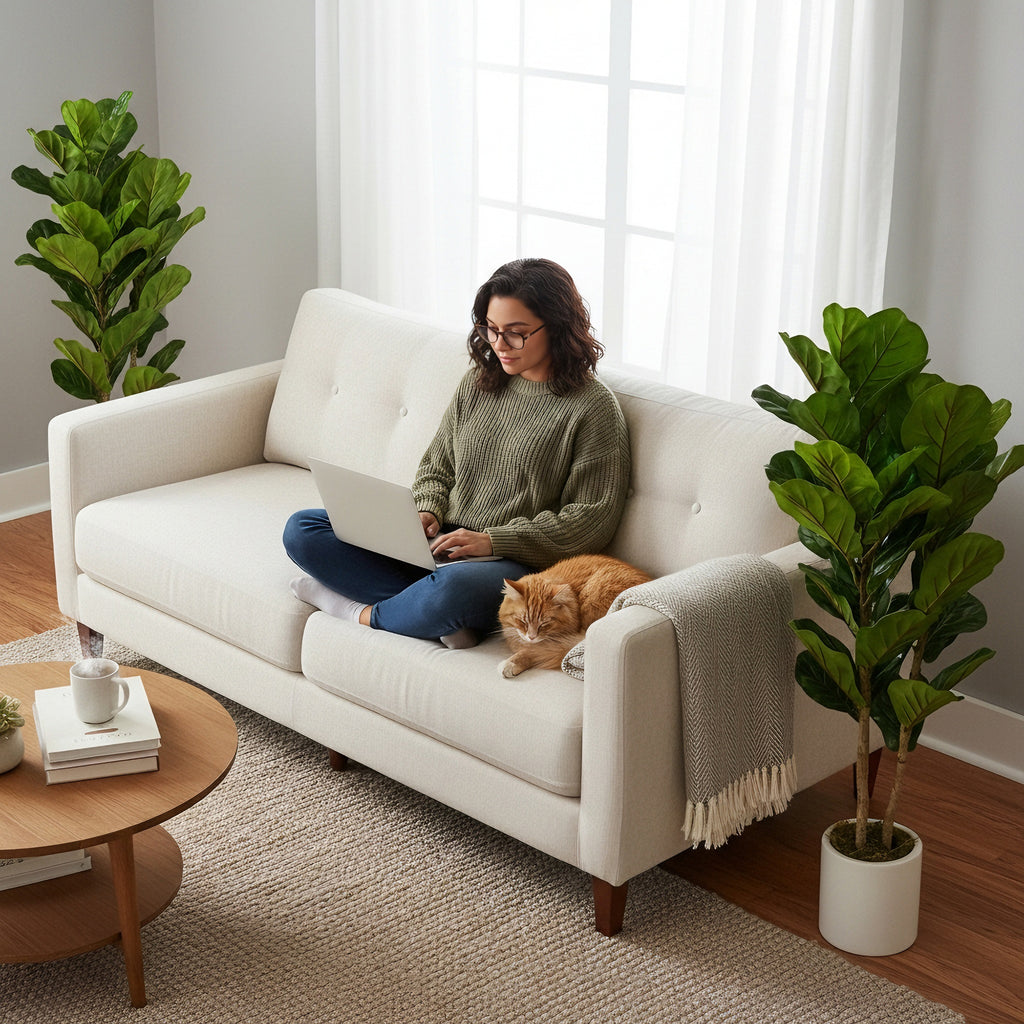 Lot de 2 plantes artificielles 120 cm Figuier lyre arbre artificiel avec pot en plastique et tronc en bois massif, vert-7
