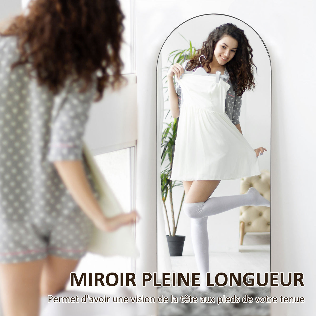 Miroir en pleine longueur 50 x 150 cm miroir sur pied grand miroir mural sans cadre  pour salon, noir-3