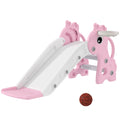 Toboggan pour enfants 3 en 1 en forme de girafe avec panier de basket, escalade et ballon, 106 x 51,5 x 52 cm, rose-0