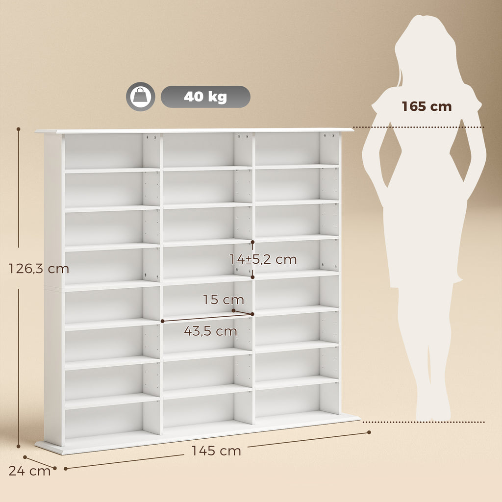 Meuble de rangement 1032 CDs / 594 DVDs, étagère multimédia, 24 compartiments et 18 étagères ajustables, blanc-2