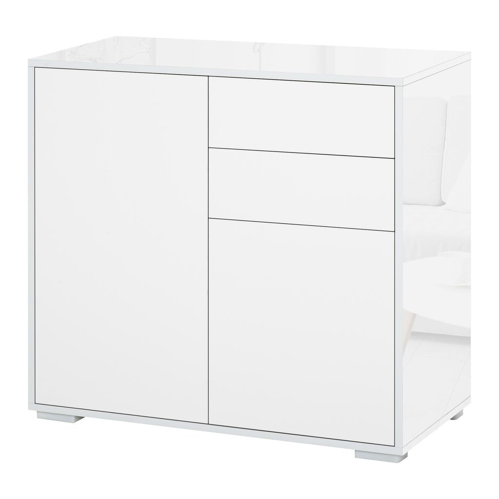 Meuble rangement buffet commode armoire 2 tiroirs 2 placards portes, étagères chambre, 79x36x74cm blanc-0