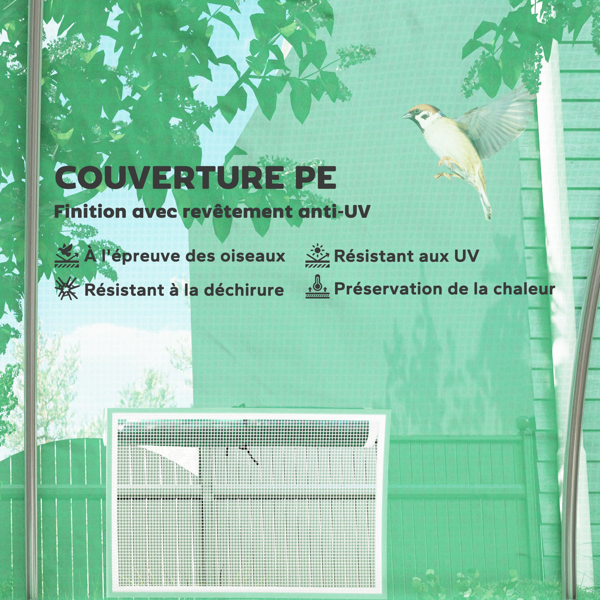 Serre de jardin tunnel 24m² 8L x 3l x 2H m - 16 fenêtres, Porte zippée enroulable acier galvanisé, bâche PE, Vert-3