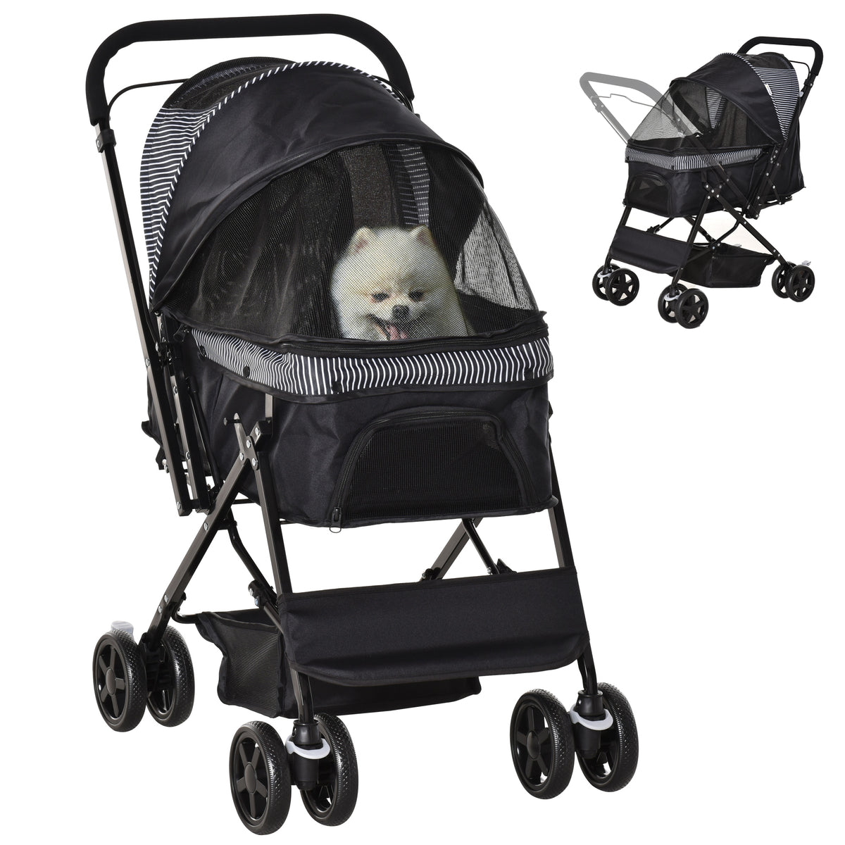 Poussette pour chien animaux de compagnie pliable 4 roues EVA guidon réglable panier 76,5 x 52 x 95 cm-0