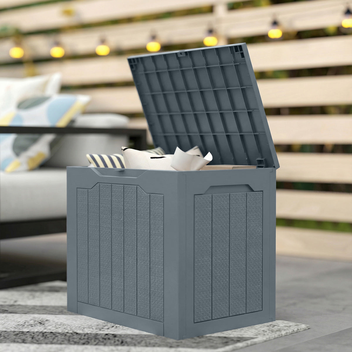 Coffre de Rangement Extérieur 97L avec Poignées Encastrées, Malle de Rangement Extérieur Étanche, 56x41x50cm, Gris Clair-7