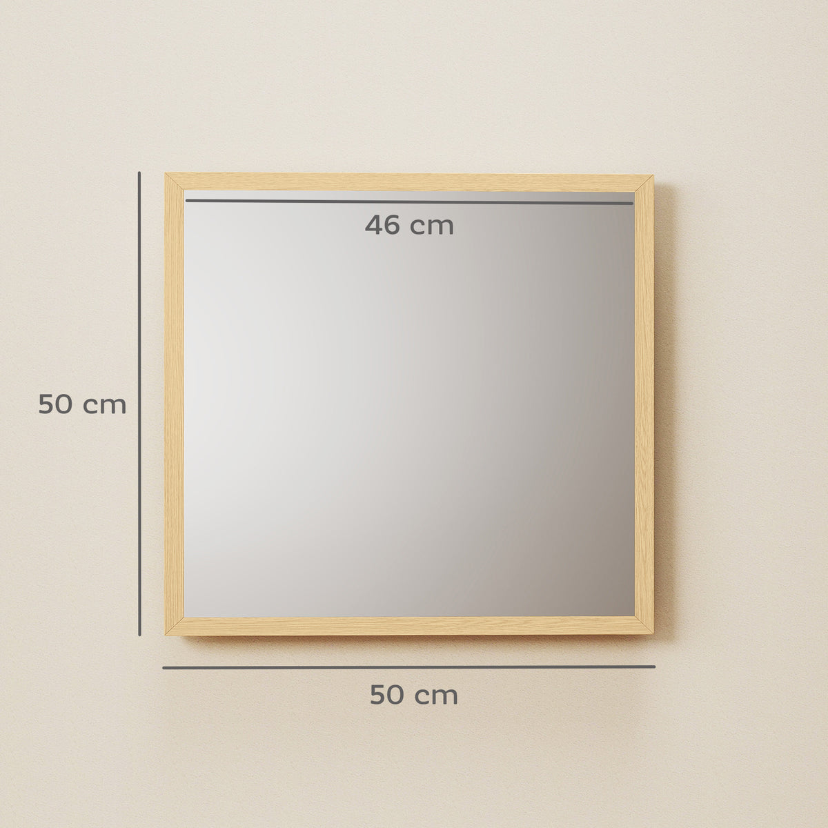 Miroir mural carré 50 x 50 cm, cadre en bois naturel, idéal pour la salle de bain, salon ou chambre-2