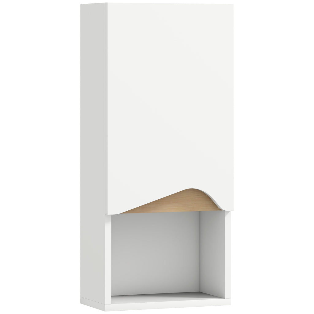 Armoire murale de salle de bain avec porte à fermeture douce, étagère réglable et compartiment ouvert, 30x17x67cm, blanc-0