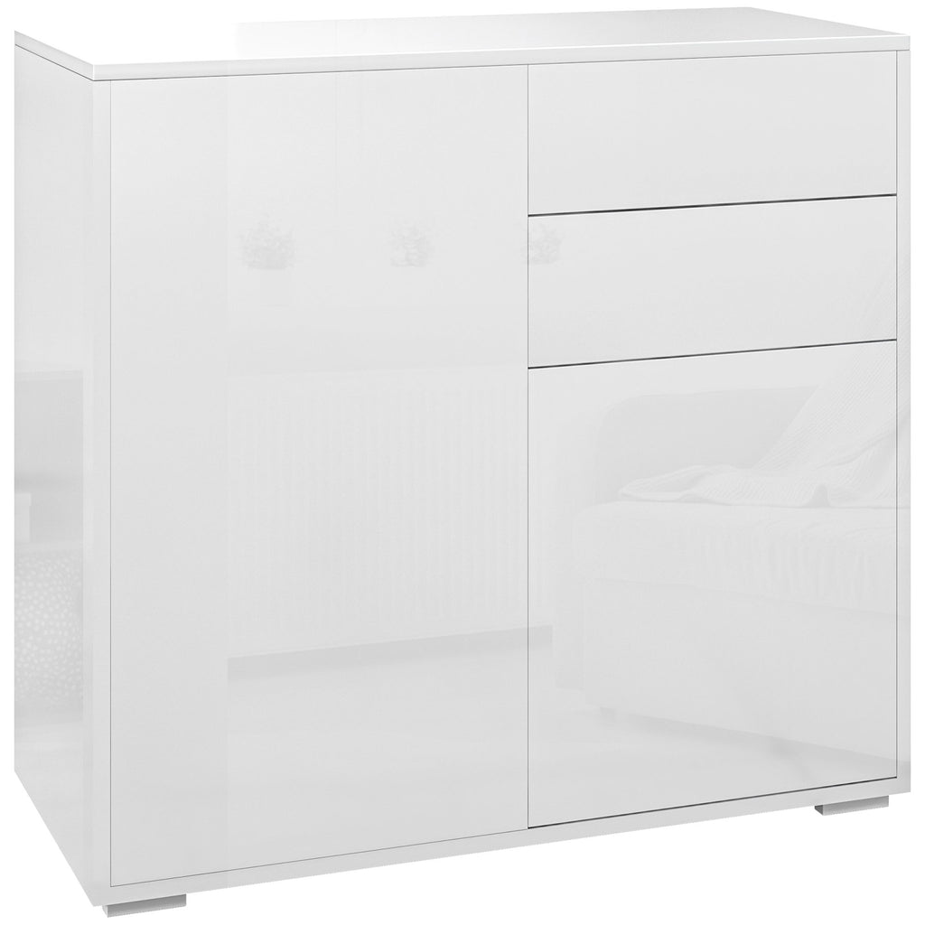 Commode Buffet Meuble de Rangement 2 tiroirs 2 Portes avec étagère 79 x 36 x 74 cm Blanc brillant-0