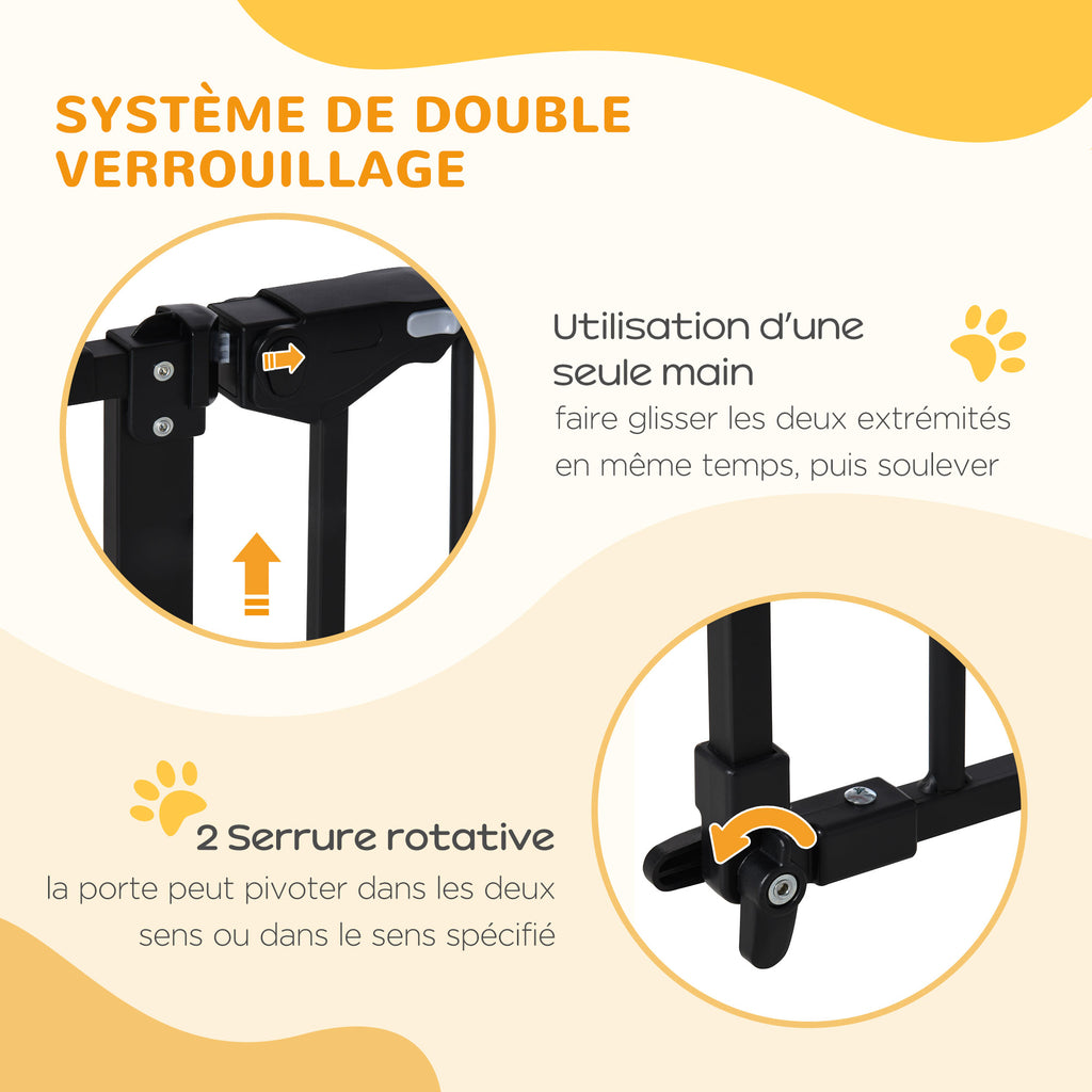 Lot de 2 barrières de sécurité animaux porte fermeture automatique système de double verrouillage sans perçage noir-3