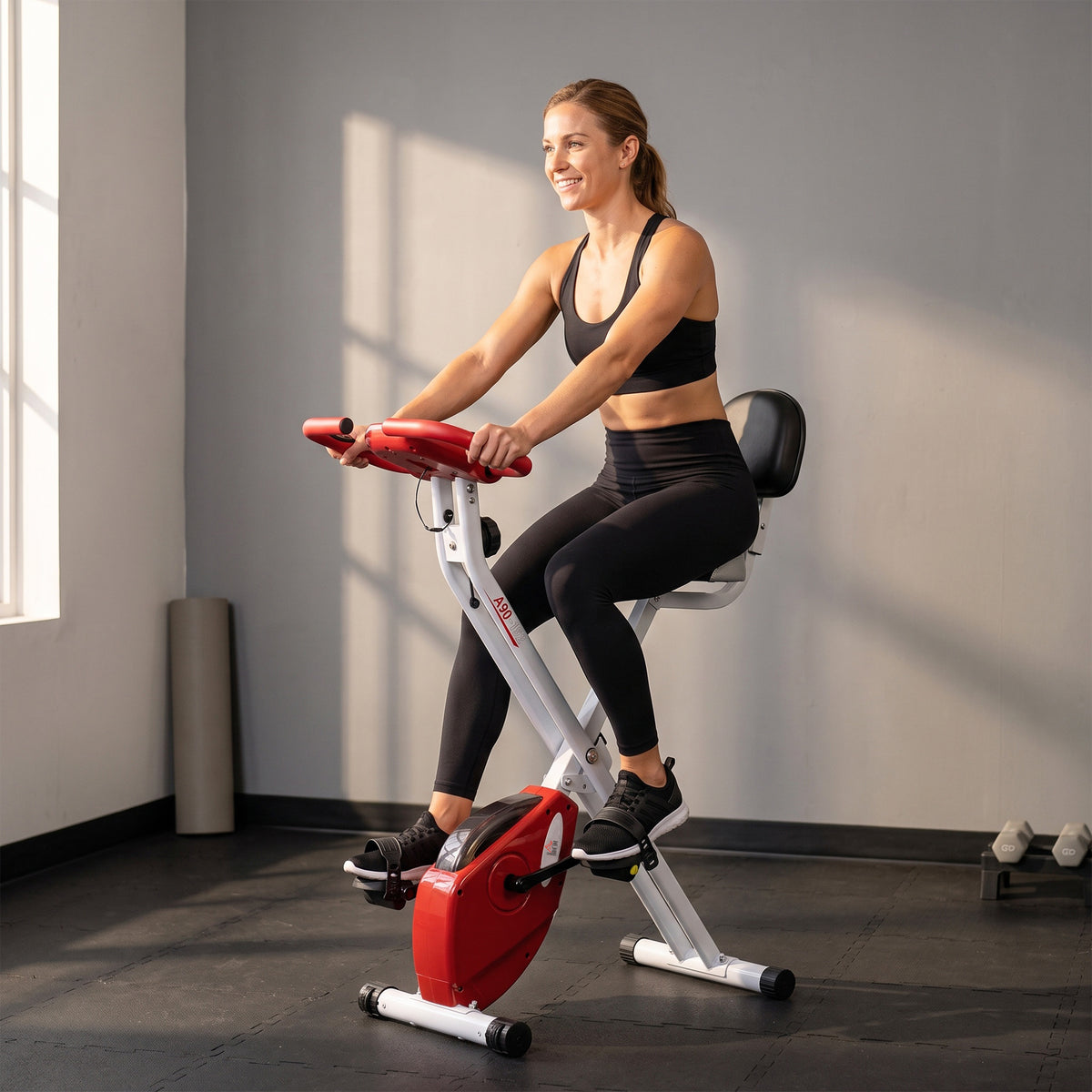 Vélo d'Appartement Pliable Magnétique Cardio-training - Sport Maison avec 8 Niveaux de Résistance et Roulettes - Silencieux Home Trainer avec Capteur de Pouls pour Fitness Homme et Femme, Rouge-7
