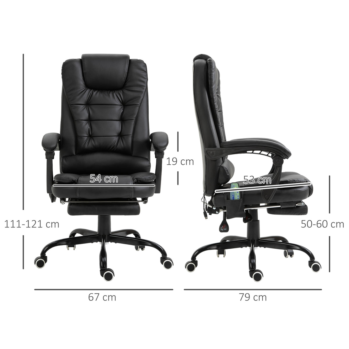 Fauteuil de Bureau Massant 7 Points, Chaise de Bureau Ergonomique avec Repose-pieds Rétractable, Dossier Inclinable 155°, Hauteur Réglable, Pivotant à 360°, télécommande Filaire, Noir-2