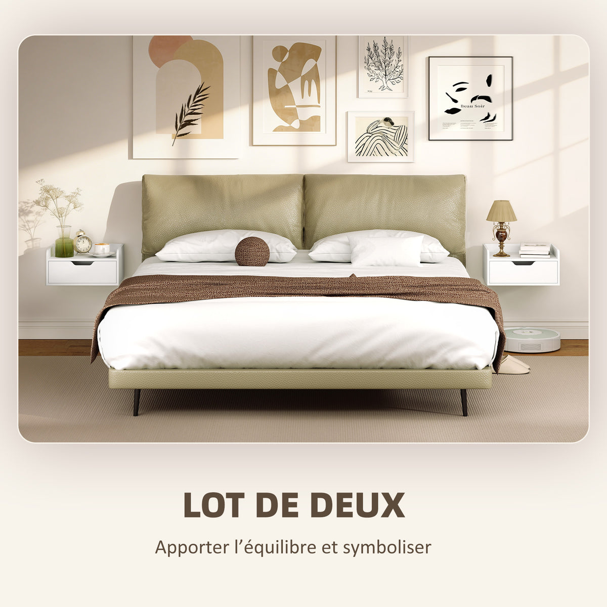 Lot de 2 tables de chevet murales tables de nuit suspendues tiroir plateau aspect bois dim. 40L x 30l x 19,5H cm-3