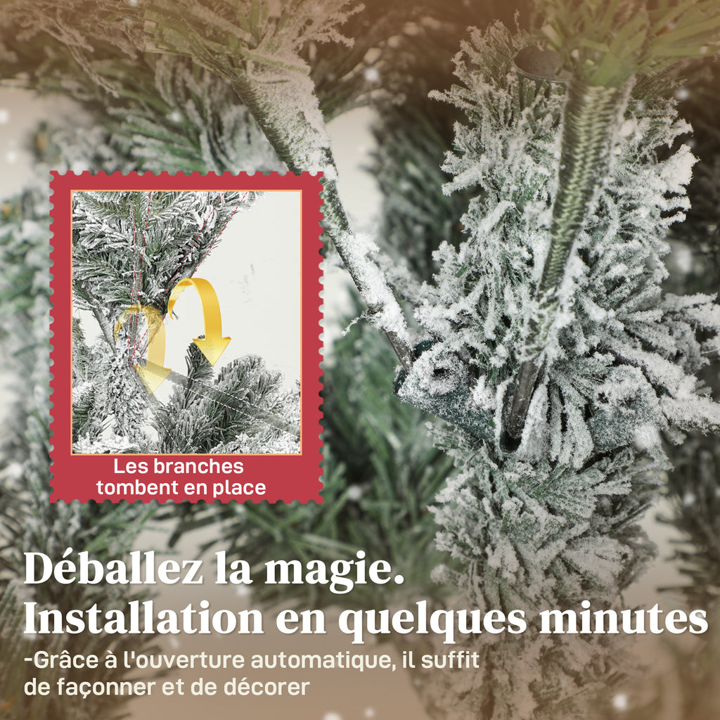 Sapin de Noël artificiel floqué de neige 180 cm, arbre de Noël avec 1815 branche, support en métal pliable, vert-5
