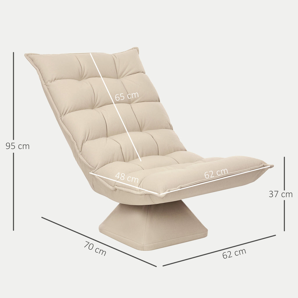 Fauteuil de sol paresseux fauteuil relax design capitonné inclinaison dossier réglable pivotant 360° revêtement lin beige-2