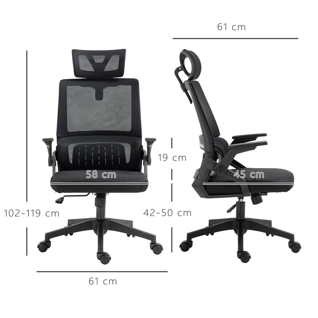 Fauteuil de bureau réglable tissu maille polyester dossier ergonomique inclinable pivotant Noir-2