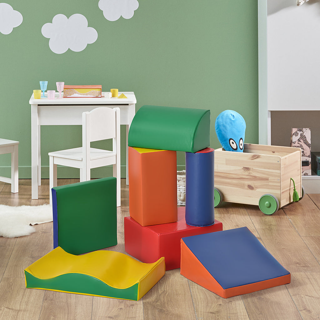 7PCS Module motricité bébé parcours motricité bébé blocs de construction en mousse EPE avec housse en polyuréthane - jouets éducatifs pour enfants d'âge préscolaire, multicolore-9